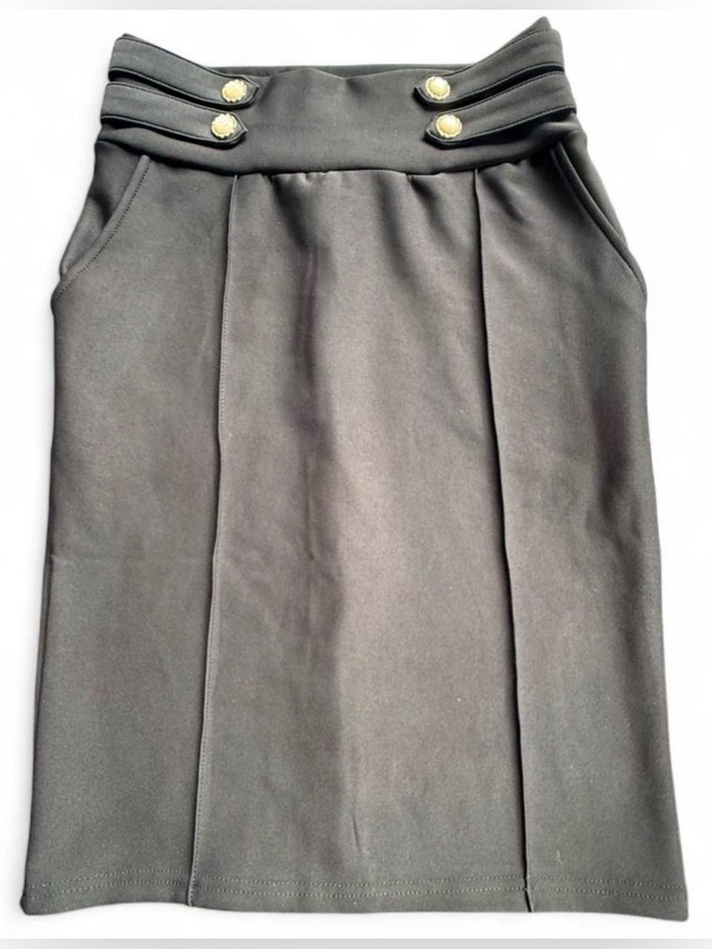 Harper Black Pencil Skirt with Gold Button Detail